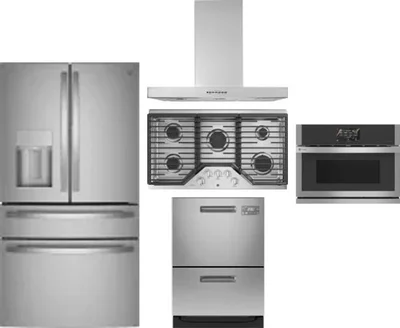 5 Piece Package Includes Refrigerator, Cooktop, Wall Oven, Hood And Dishwasher